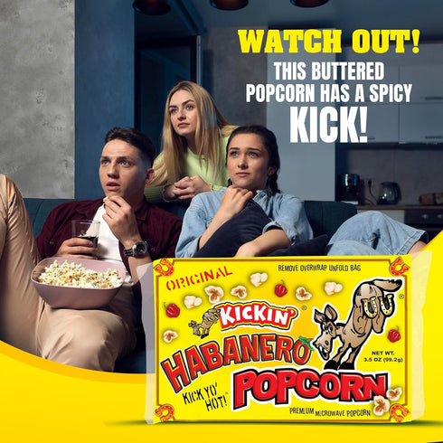 ASS KICKIN' Habanero Microwave Popcorn Bags - 3 Pack - Ultimate Spicy Popcorn Gourmet Gift - Makes a Great Movie Theater Popcorn or Snack Food for...