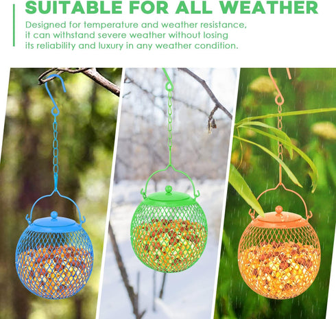Urban Deco Set of 3 Ball Bird Feeder Metal Bird Feeders Squirrel Proof Bird Feeders for Bird Seed Birdfeeders Outside Hanging Decoration Garden Fe...