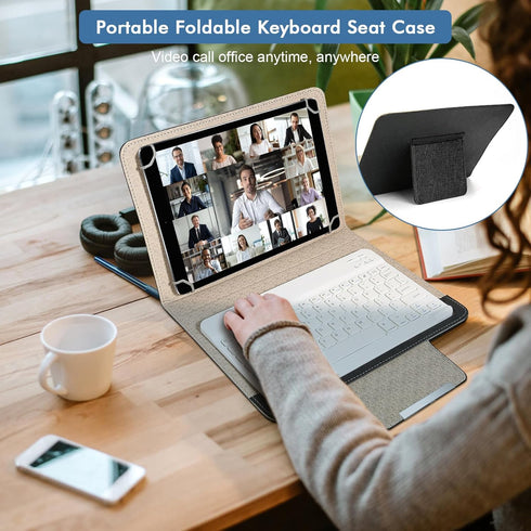 HD 10 Tablet Case, Universal Tablet Keyboard Case, Case Slim Folding PU Leather Stand Cover with Bluetooth Keyboard Case for Most Tablet...