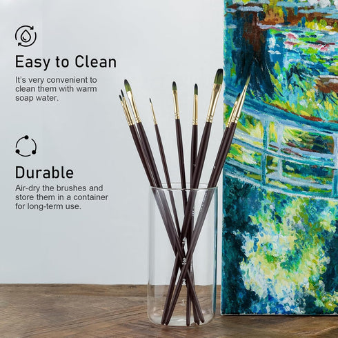 Falling in Art 9 PCS Filbert Brushes Set, Professional Nylon Paint Brushes, Long Handle Artist Brush for Watercolor, Acrylic, and Oil Painting...