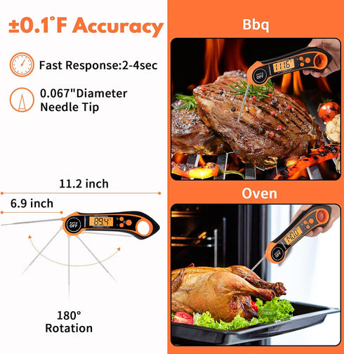 Digital Meat Thermometers for Cooking Grilling - IPX7 Waterproof Instant Read Food Thermometer for Meat, Deep Frying, Baking, Outdoor & BBQ (Orang...