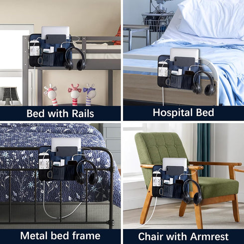 WOMACO Bedside Caddy with Power Strip Pocket, Heavy Duty Bunk Bed Caddy Organizer, Hanging Bed Side Storage Caddy with Powerstrip Holder for Dorm,...