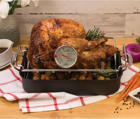HIC Kitchen Roasting Meat Thermometer, Oven Safe, Large 3-Inch Easy-Read Face, Stainless Steel Stem and Housing...