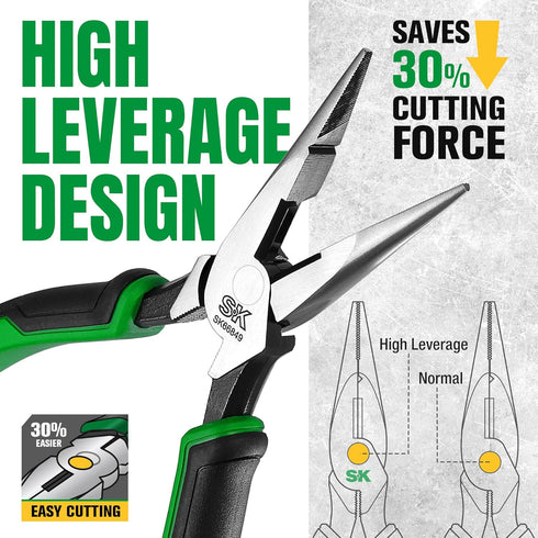 SK 8-Inch Long Nose Pliers, Needle Nose Pliers, Premium CR-V Steel Construction, Ergonomic Non-slip Handle for Comfortable Grip...