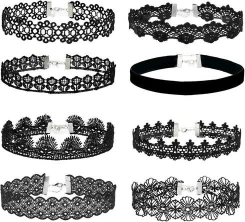 MILAKOO 8 Pcs Women Black Lace Choker 1.2" Width Necklace for Women Best Gifts...