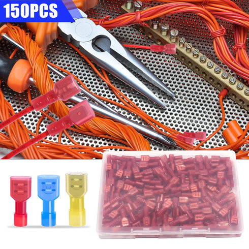 Twidec/150PCS Nylon Spade Connectors Kit 22-18 Gauge Quick Disconnect Fully Insulated Female Wire Spade Terminal Assortment Kit Red N-066-R-Fe...