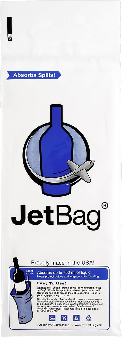 Jet Bag Bold - The Original ABSORBENT Wine Bottle Travel Protector Bags - Resusable Bottle Bags (3 Pack) MADE IN THE USA...