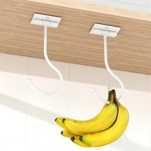 2-Pack Banana Hook Under Cabinet,Banana Holder,Metal Banana Hanger Hook,Adhesive Banana Hook, Foldable Banana Hook, Folds Up With Magnets When Not...