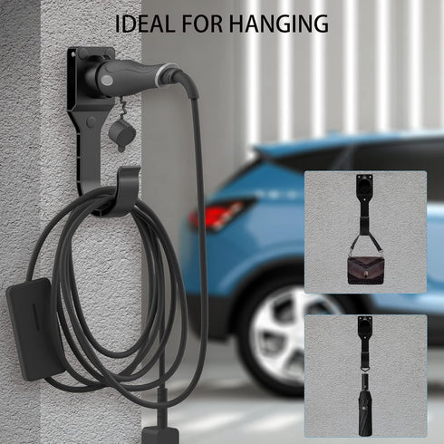 EV Charger Holder for SAE J1772 Charger, 1 Pice Wall-Mount Electric Vehicle Charger Holster with Hook for J1772 Connector, 3 pcs Screws, 3 pcs Wal...