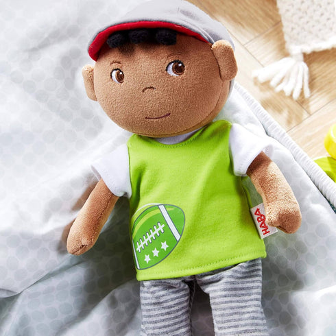 HABA Snug Up Soft Doll Mason- 11.5" Soft Boy Doll with Black Hair (Machine Washable)...
