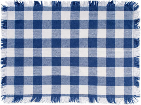 DII Heavyweight Fringed Check Tabletop Collection, Placemat Set, 13x19, Navy, 6 Piece...
