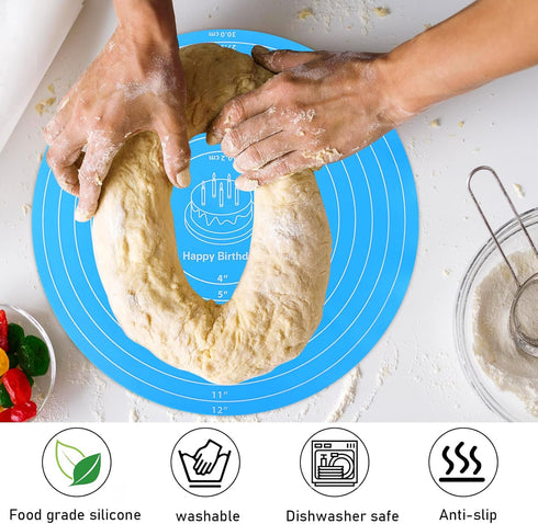 Silicone Baking Mat Cake Mat Round Silicone Baking Mat with Measurements for Cake Turntable Stand Pastry Baking Sheet, Non-Stick and Heat Resistan...