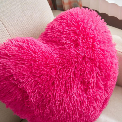 MOOWOO Fluffy Faux Fur Heart Throw Pillow for Valentine's,Mothers Day,Sherpa Plush Fluffy, Solid Color, Heart Shape Pillow for Girls,Hot Pink Love...