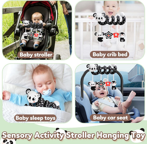 Baby Carseat Toy Black & White Rattle Spiral Hanging Activity Stroller Toy for Newborns Boys and Girls - Coala...