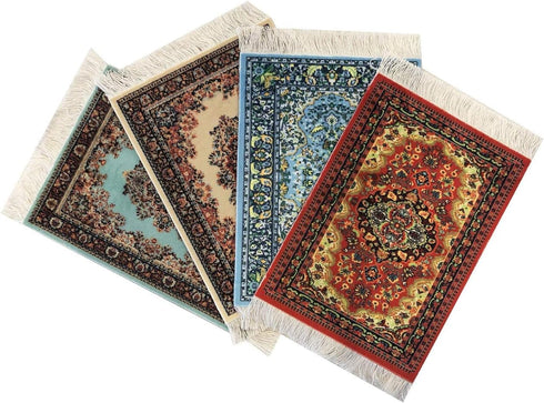 Carpet Coasters, Set of 4 Turkish Rug Style Table Drink mats, Absorbent Kitchen and Dining Accessories, Spill & drip Protection, Rectangular...