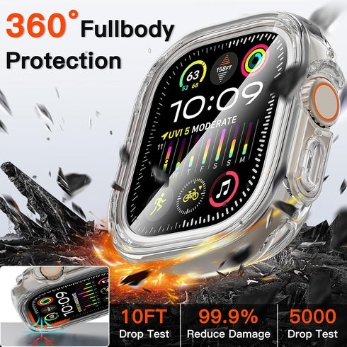 COOLQO 2 Pack Waterproof 2 in 1 Case Compatible for Apple Watch Ultra 2/Ultra 49mm, 9H Tempered Glass Screen Protector, Full Body Protective Cover...
