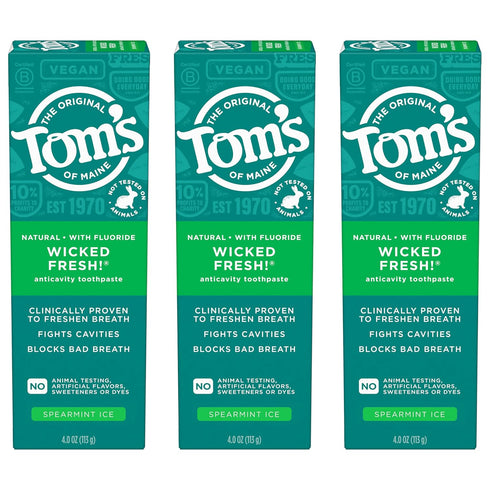 Tom's of Maine Wicked Fresh! Natural Anticavity Toothpaste, with Fluoride, Spearmint, 3 Pack, 4.0oz...