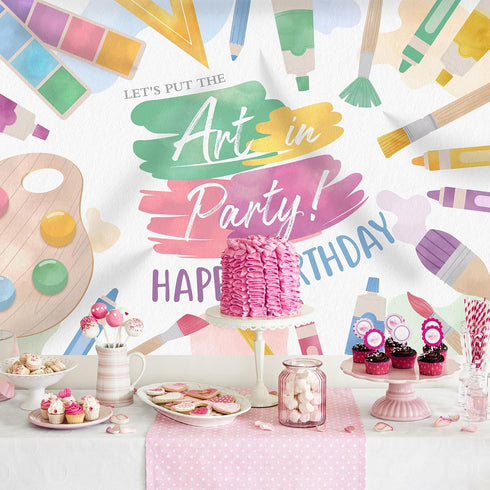 Happy Birthday Backdrop Painting Let's Put The Art in Party Background for Photography Dress for a Mess Splatter Paint Birthday Party Decoration S...