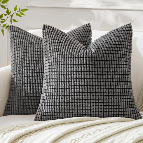 MIULEE Pack of 2 Pillow Covers 18x18 Inch Granules Soft Corduroy Decorative Throw Pillow Covers for Couch Cushion Sofa Bedroom Living Room, Grey...