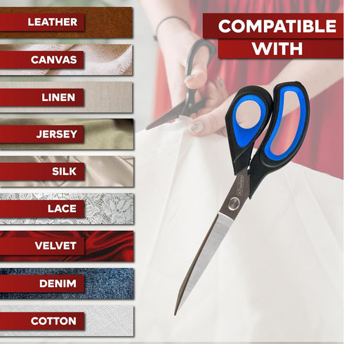 XFasten Sewing Scissors for Fabric Cutting Blue 9.5 Inch Professional Fabric Scissors Sewing | Heavy duty and Large...
