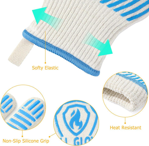 BBQ Gloves, Oven Gloves 1472? Extreme Heat Resistant, Grilling Gloves Silicone Non-Slip Oven Mitts, Kitchen Gloves for BBQ, Grilling, Cooking, Bak...