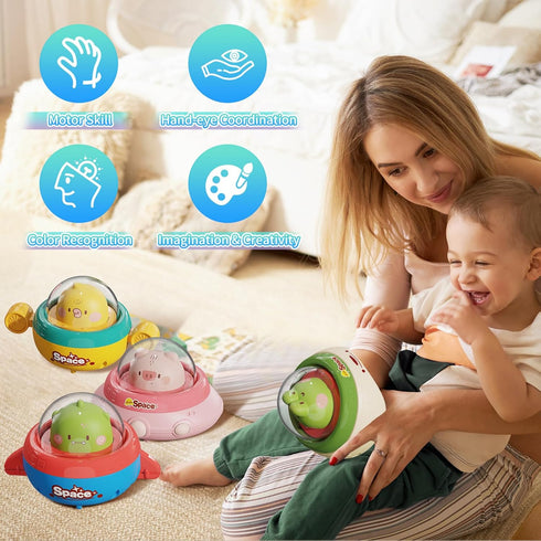 4PCS Animal Toy Cars for Toddlers 1-3,Press and Go Car Toys for ages 0-2,Spaceship 1 Year Old Boy Toys,First Birthday Gift Infant Car Toys for 1 Y...