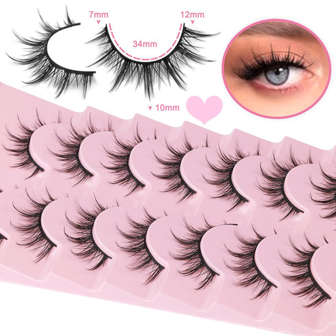 Manga Lashes Natural Look False Eyelashes Anime Lashes Mink Wispy Fluffy Spiky 3D Volume Eyelashes Pack Korean Japanese Asian Cosplay Fake Eyelash...