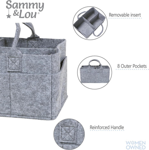 Sammy & Lou Collapsible Light Gray Felt Storage Caddy, Divided Design To Keep Diapers, Wipes And Changing Items Organized, Two Handles, 11.5"D x 6...