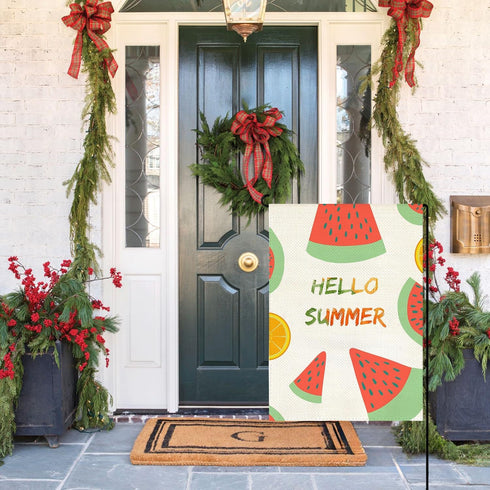 Hello Summer Watermelon Garden Flags 12x18 Double Sided Outside Vertical Burlap Fruit Cool Summer Flag Yard Decorations Outdoor...