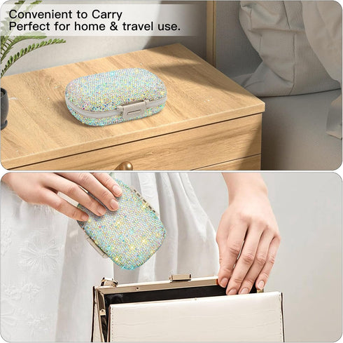 Soleebee Portable 8 Compartments Daily Pill Organizer, Bling Crystal Diamond Pill Box, Small Travel Pill Case, Pill Dispenser, Medicine Container ...