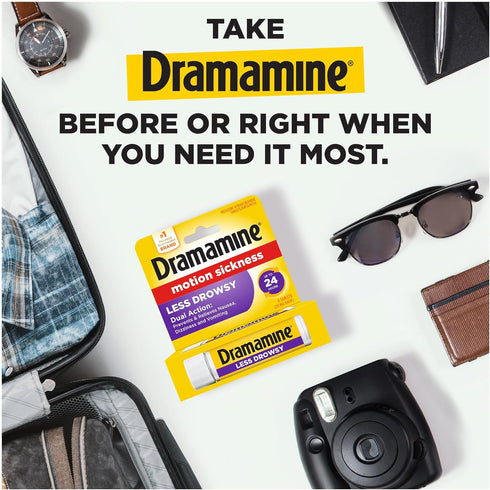Dramamine All Day Less Drowsy, Motion Sickness Relief, 8 Count, 3 Pack...