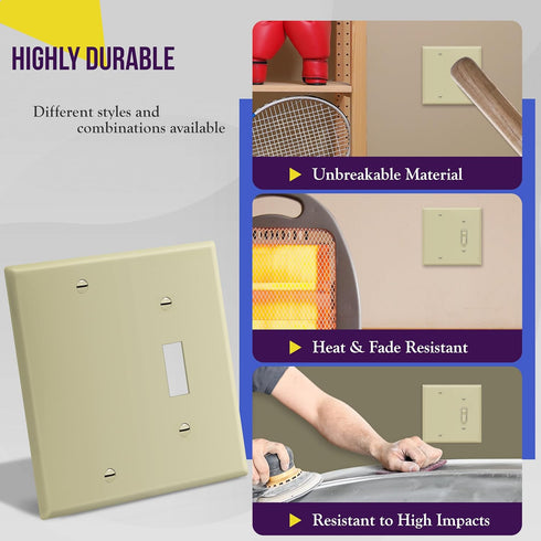 ENERLITES Combination Wall Plate (Blank Device/Toggle Switch), Standard Size 2-Gang, Polycarbonate Thermoplastic, Ivory 880111-I...