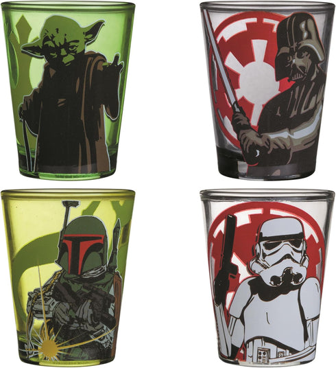 Silver Buffalo Disney Star Wars Character Portraits 4 Pack Mini Glasses, 1.5 Ounces...
