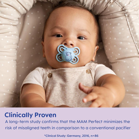 MAM Perfect Baby Pacifier, Patented Nipple, Developed with Pediatric Dentists & Orthodontists, 2 Pack, 0-3 Months, Boy...