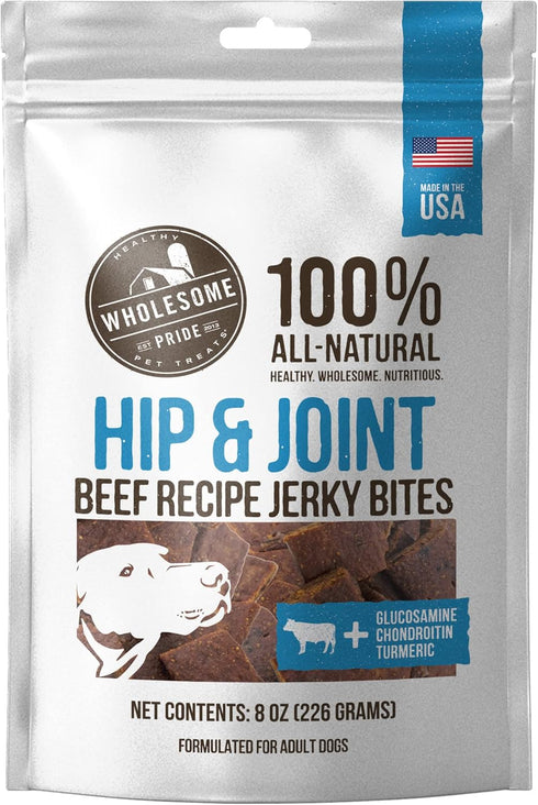 Wholesome Pride Functional Dog Hip & Joint Support Beef Recipe Jerky Bites Dog Treats - 8 oz...