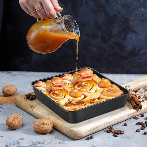 E-far 8x8 Baking Pan, Nonstick Square Cake Pan with Stainless Steel Core, Black Metal Bakeware for Brownies Lasagna Cakes, Non-toxic & Easy Clean,...