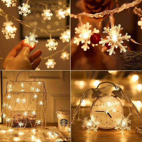 2 Pack Christmas Snowflakes String Lights Outdoor, 50LED 24FT Snowflake Decorative Xmas Lights Battery Operated, 8 Lighting Modes & Timer, Waterpr...