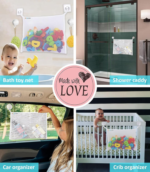 2 x Bath Toy Net - Kids Bath Tub Toy Holder Basket, Mesh Bag for Bath Toys, Baby Bathtub Toy Storage Organizer, Large Bathroom Bucket - Toddler Sh...
