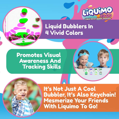 YoYa Toys Liquimo To Go Toys for Kids - Set of 4 Liquid Motion Bubbler Keychains - Liquid Timer for Play, Calming Toy for Kids, Fidget Keychain, S...