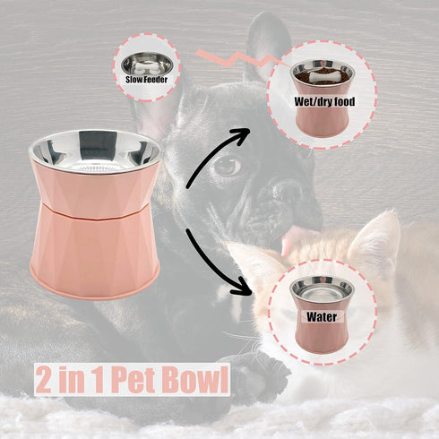 Elevated Dog Bowls for Small Dogs with 3 Adjustale Heights,2 in 1 Raised Dog Bowl with Non-Slip Base for Food and Water,Stainless Steel Slow Feed ...