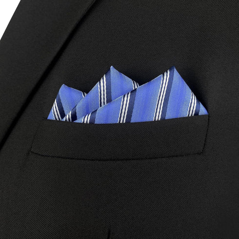 S&W SHLAX&WING Mens Pocket Square Striped Blue Azure Stripes for Business Classic Handkerchiefs...