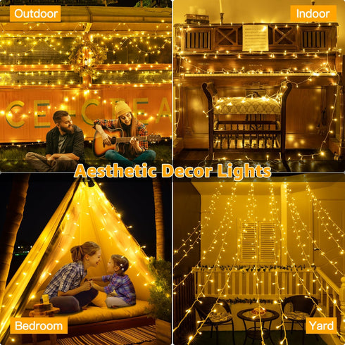 Ollny String Lights 120LED 40FT, Warm White Fairy Lights Waterproof Connectable Timer, 8 Modes Plug in Christmas Lights for Bedroom Outdoor Party ...