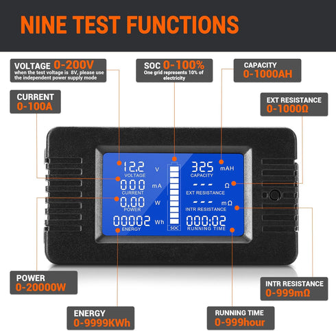 DC Multifunction Battery Monitor Meter, 0-200V 0-100A LCD Display Digital Current Multimeter Voltmeter Ammeter for Cars Rv Solar System...