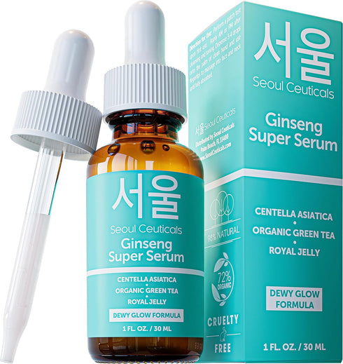 SeoulCeuticals Korean Skin Care Ginseng Serum - K Beauty Skincare with Green Tea + Centella + Royal Jelly - Cruelty Free & Organic for Dewy Glow 1...