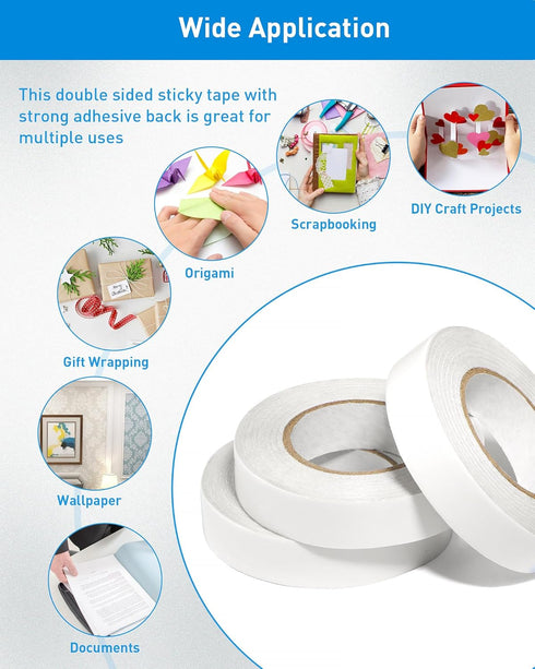 3 Rolls Double Sided Tape for Crafts, Arts, Scrapbooking, Photography, Paper Backing, Tear-by-Hand. 0.6in by 43-FT...