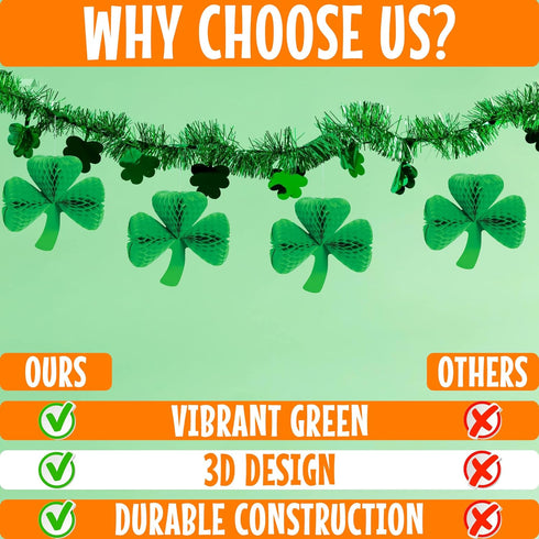 St. Patrick's Day Shamrock Tissue Hanging Decor (Set of 3) Seasonal Party Decor...