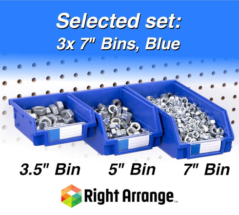Pegboard Bins – 3 Pack Blue Extra Large - Hooks to Any Peg Board - Organize Hardware, Accessories, Attachments, Workbench, Garage Storage, Craft R...