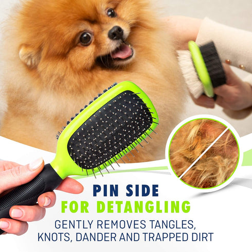 Dog & Cat Brush & Comb Pet Grooming Set - Double Side (Large) - Ultimate Deshedding Tool - Lice and Flea Removing - Perfect Groomer's Tools - Stro...