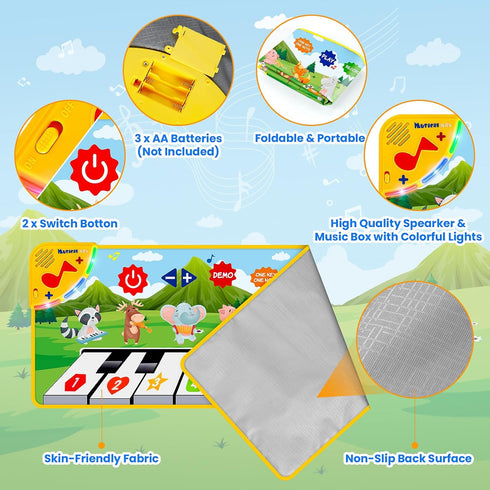 Kids Musical Piano Mats, Dance Mat Gifts Toys for 1 2 3 4 5 6 Year Old Girls Boys Kids Playmat for Toddlers Baby Musical Mats Instruments Educatio...