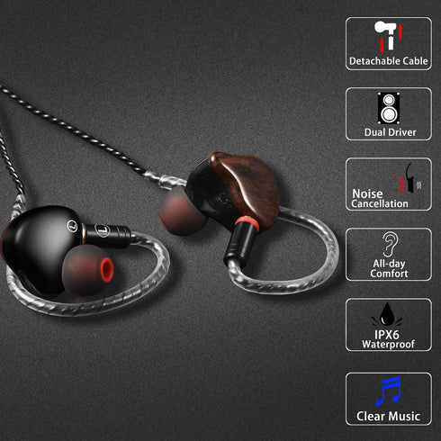 in Ear Monitor Headphones, HiFi Stereo IEM Earphones, Dynamic Dual Driver Wired Earbuds with Detachable Cable, Noise Canceling Headset for Singers...